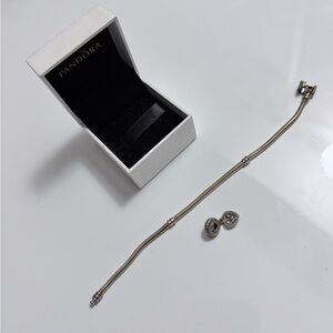 Pandora Silver Bracelet with Heart Charms